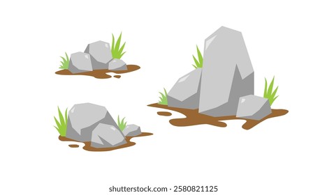 landscape garden rock and bush ini flat design object element