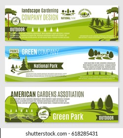 Landscape Gardening Or Planting Design Company Banners Templates. Vector Set Of Parks And Green Nature Environment Association And Trees Or Gardens Horticulture Service