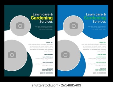 Landscape Gardening Services Lawn Care Flyer Template with Green and Yellow Accents Garden Service Poster Layout with Leaf Illustrations