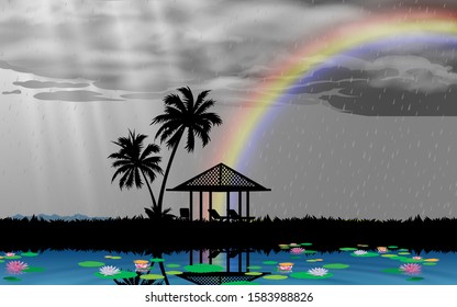 landscape of gazebo on the in the rain day