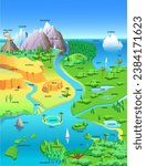 Landscape with geographical features. Natural objects. Science vector 3d illustration.