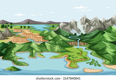 Landscape with geographical nature surface illustration