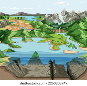 Landscape with geographical nature surface illustration