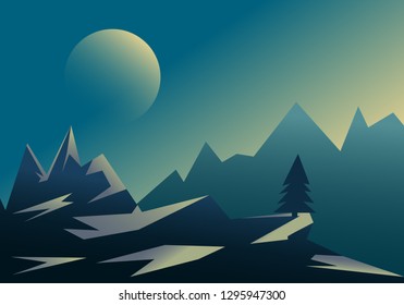 landscape geomertic illustration. abstract card space astronomy dark decoration nature creative landscape.dream shape