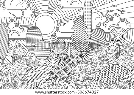 Landscape of geometric elements with linear fill. Anti stress coloring.