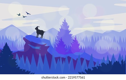 Landscape With Goat vector illustration