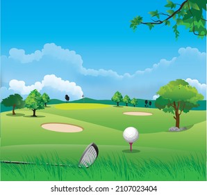 Landscape golf course green grass background illustration