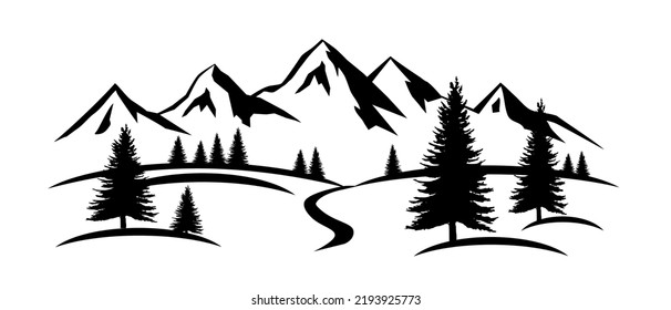 Landscape graphic with mountains and trees