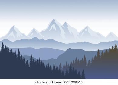 Landscape graphic with mountains for use as a template for flyer or for use in web design.