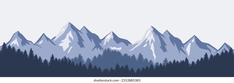 Paisaje gráfico con montañas para ser utilizado como plantilla de volante o para ser utilizado en diseño web.