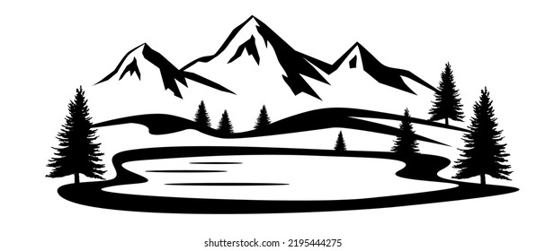 Landscape graphic with mountains in vector quality.