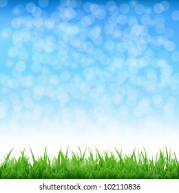 Landscape With Grass And Bokeh, Vector Illustration