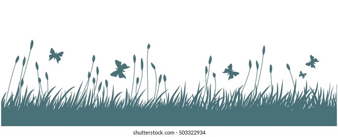 Landscape with grass and butterflies. 