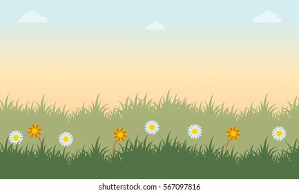Landscape of grass with flower spring vector art