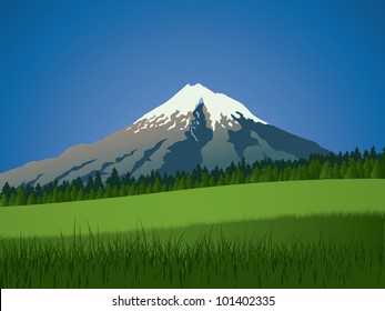 Landscape with grass and mountains (vector)