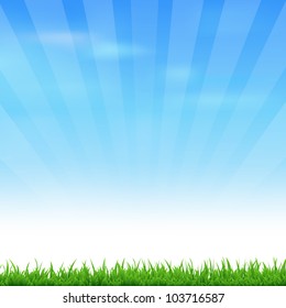 Landscape With Grass And Sky, Vector Illustration