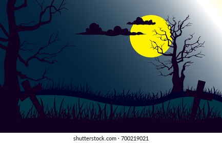landscape grave on the night, mystery background halloween