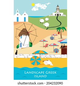 Landscape Greek island. Vector illustration