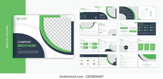  Landscape green 16 pages brochure design template, landscape business brochure vector