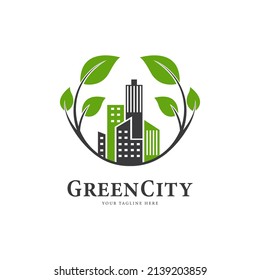 Diseño del logo del edificio de la ciudad verde paisajístico para símbolo residencial, apartamento