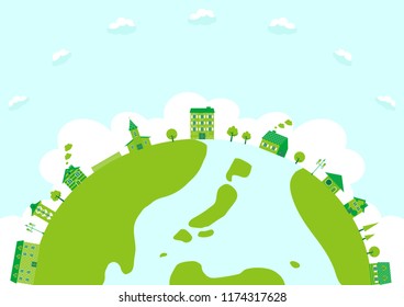 Landscape of the green city on the earth