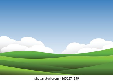 Landscape green field and sky background.