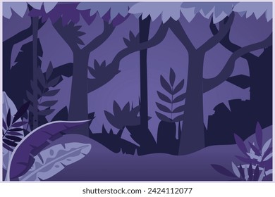 Landscape with green grass, trees, sky horizon and Mountains. Nature concept. Colored flat vector illustration isolated.	