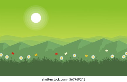 Landscape of green hill at spring vector illustration