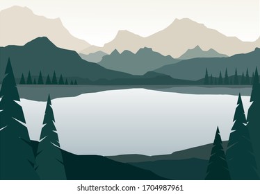 Landscape Green Mountains Lake Vector Illustration Stock Vector ...