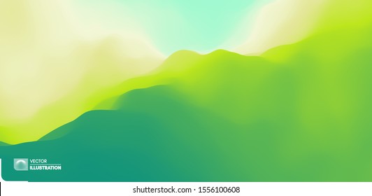 Landscape With Green Mountains. Mountainous Terrain. Abstract Nature Background. Vector Illustration. 