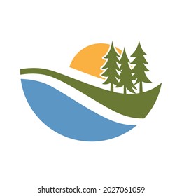 paisaje con pino verde, elemento de diseño gráfico