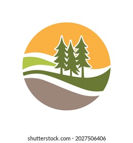 paisaje con pino verde, elemento de diseño gráfico
