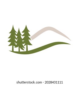 landscape with green pine tree, graphic design element