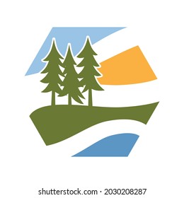 paisaje con pino verde, elemento de diseño gráfico