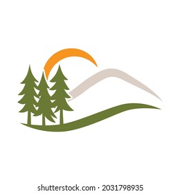 landscape with green pine tree, graphic design element