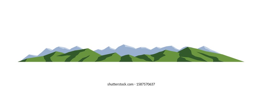 Landscape with green rolling hills. Endless mountain on the horizon. Isolated vector illustration in flat style.