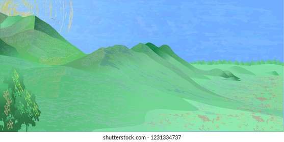 Landscape. Green valley with hills. Vector