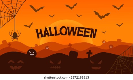 Landscape Halloween Illustration Background with Pumpkins Silhouette and Suitable for Use for Banners or Other Purposes