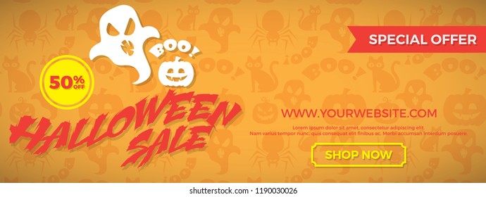 Landscape Halloween Web Banner with 50% sale off.