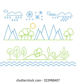 Landscape in handdrawn linear style vector illustration