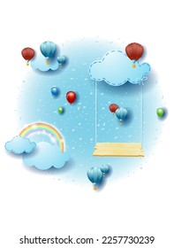 Landscape with hanging cloud and swing. Vector illustration eps10