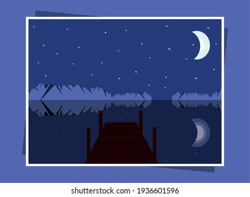 landscape harbor lake night moon