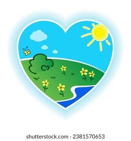 Landscape Heart Logo design. Green Nature Farm template. Vector illustration