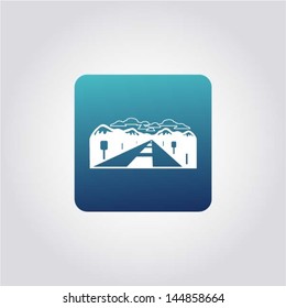 Landscape with Highway /  Road Going to the mountains, icon, abstract Illustration, vector Image.