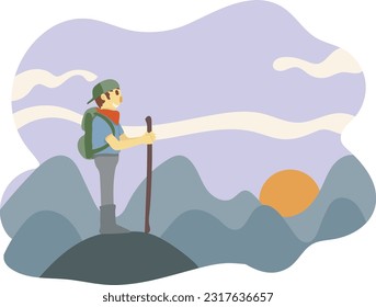 landscape hiking mountain vector flat illustration