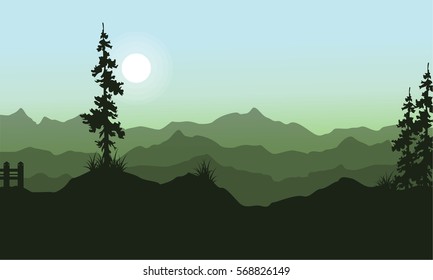 Landscape of hill with tree vector art