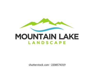 Landscape Hills logo design Mountain Peak River lake Simple  Vector illustration