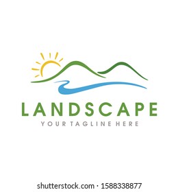 Landscape Hills Logo, Farm Logo, Mountain Peaks Vector logo design