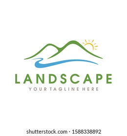 Landscape Hills Logo, Farm Logo, Mountain Peaks Vector logo design