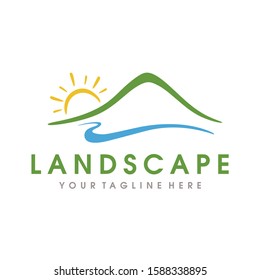 Landscape Hills Logo, Farm Logo, Mountain Peaks Vector logo design